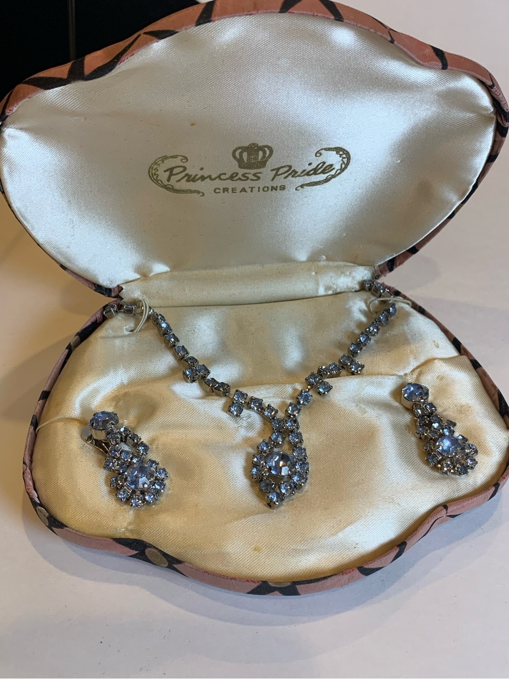 Vintage Princess Pride Creations Blue Rhinestone Necklace Earrings Set